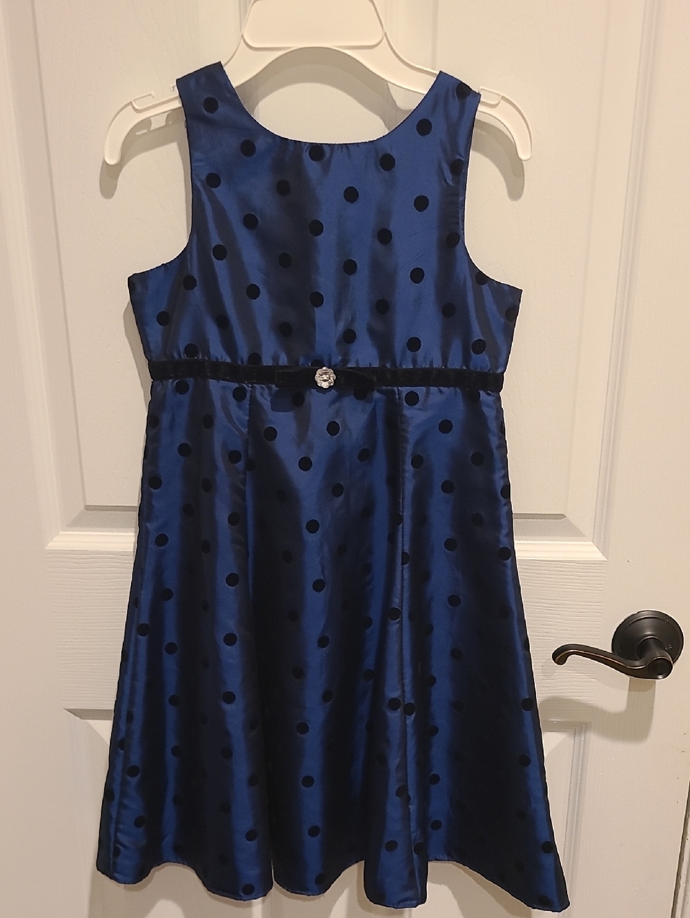 Girls Royal Blue Satin Polka Dot Special Occasion Dress